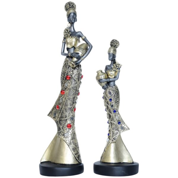 Antique African Lady with Matka (Set of 2)