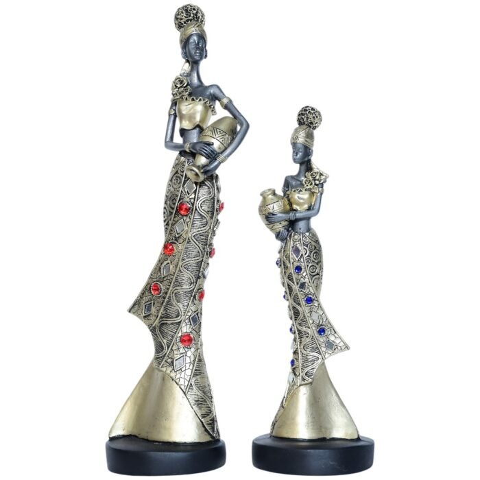 Antique African Lady with Matka (Set of 2)