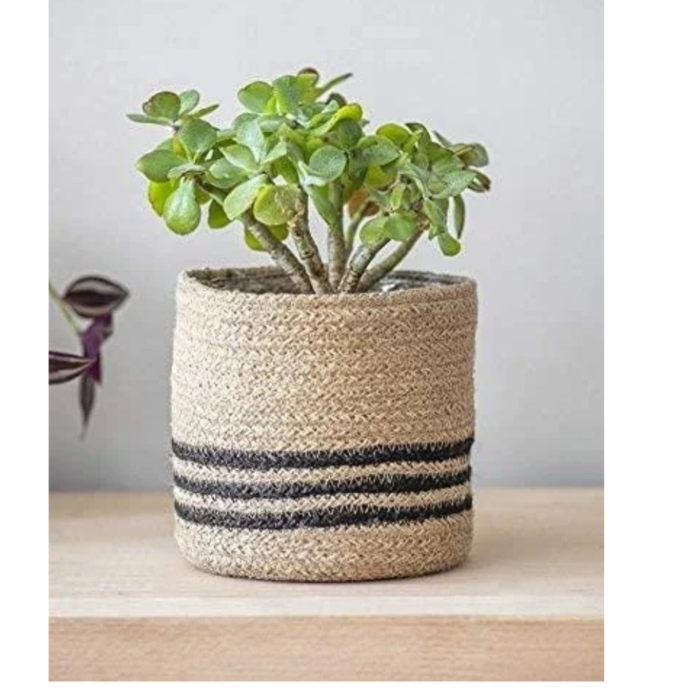 Handwoven Jute Plant Basket Cover – Decorative Indoor Planter Holder