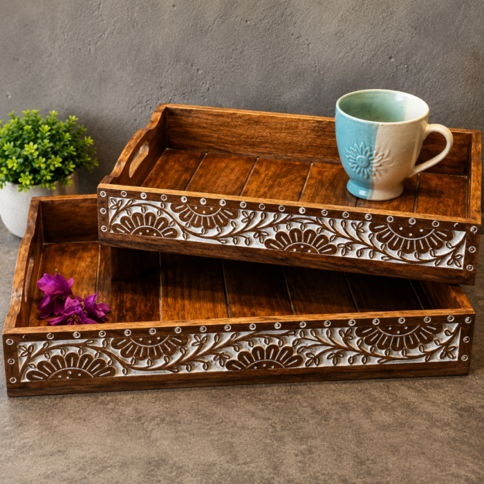 Decorative Floral Tea & Breakfast Trays (Set of 2)