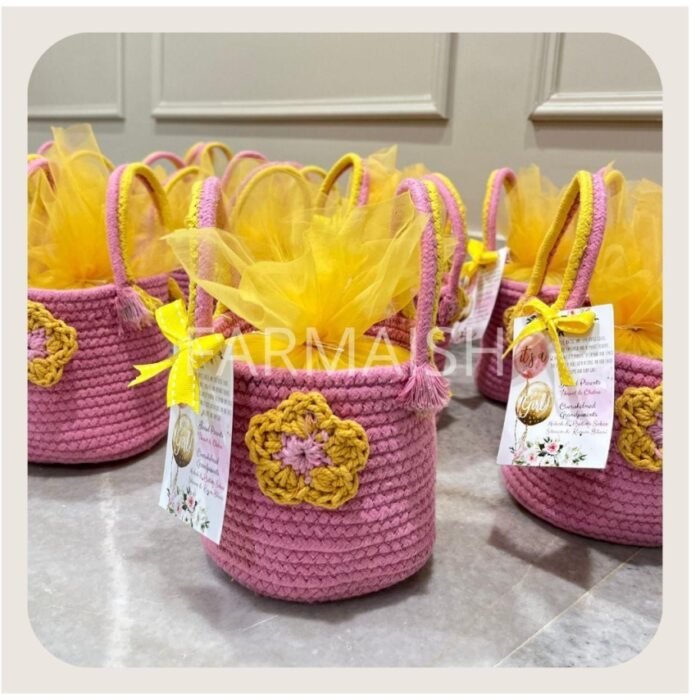 Handcrafted Crochet Gift Basket – Decorative Return Gift Hamper Basket