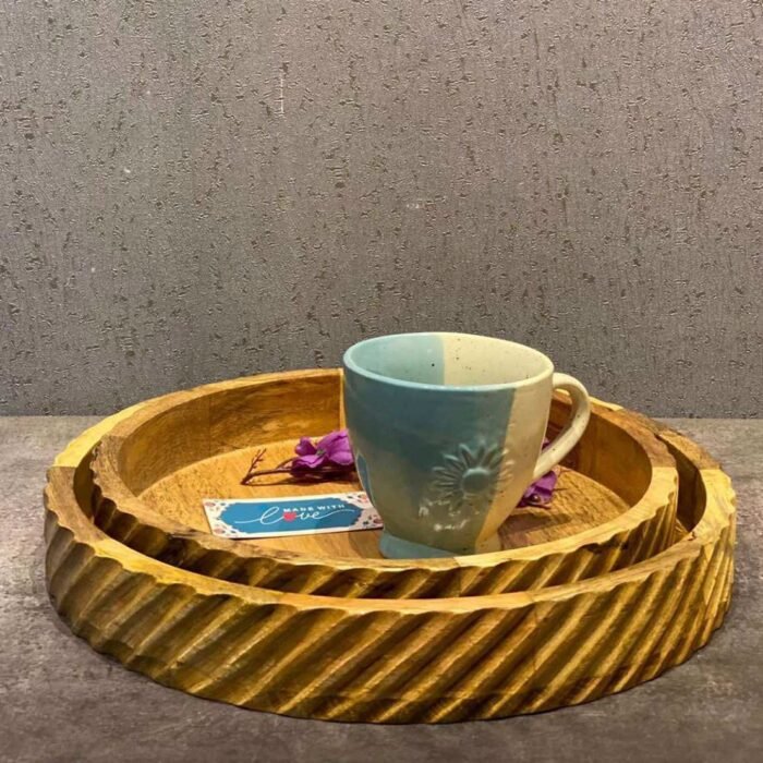 Carved Wooden Serving Tray Set