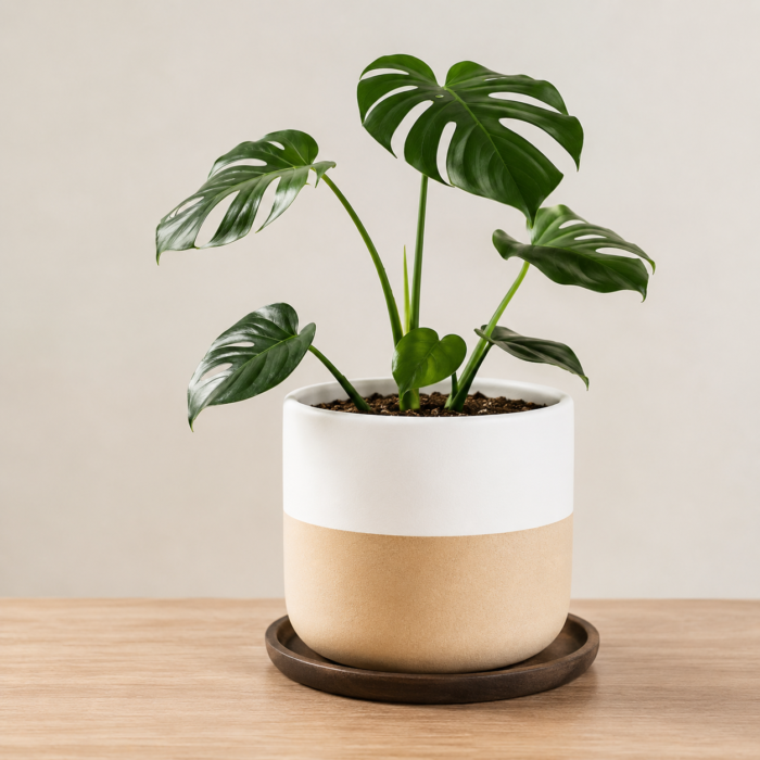 Premium Two-Tone Ceramic Planter Pot with Tray – Modern Indoor Plant Pot