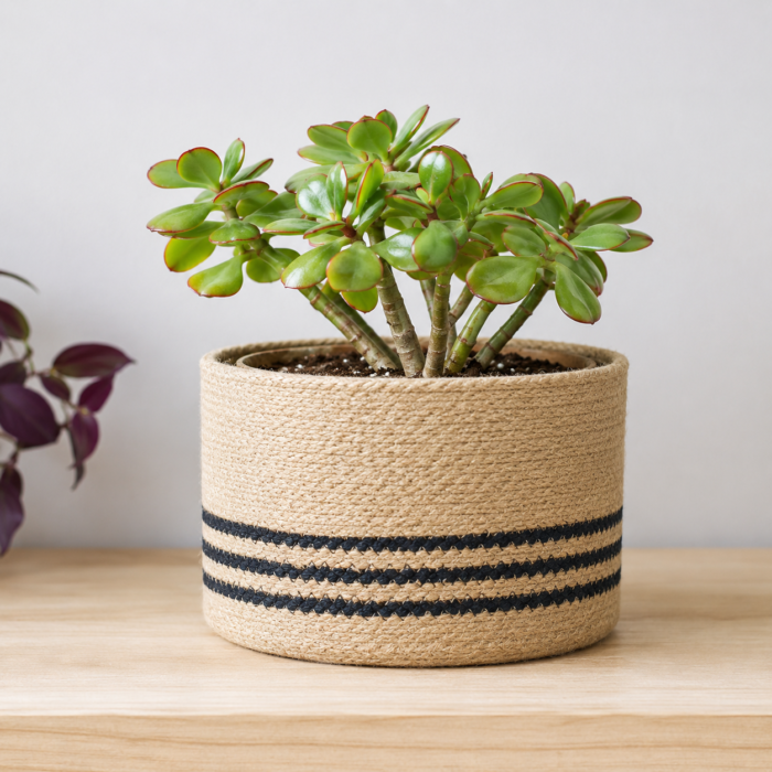 Handwoven Jute Plant Basket Cover – Decorative Indoor Planter Basket